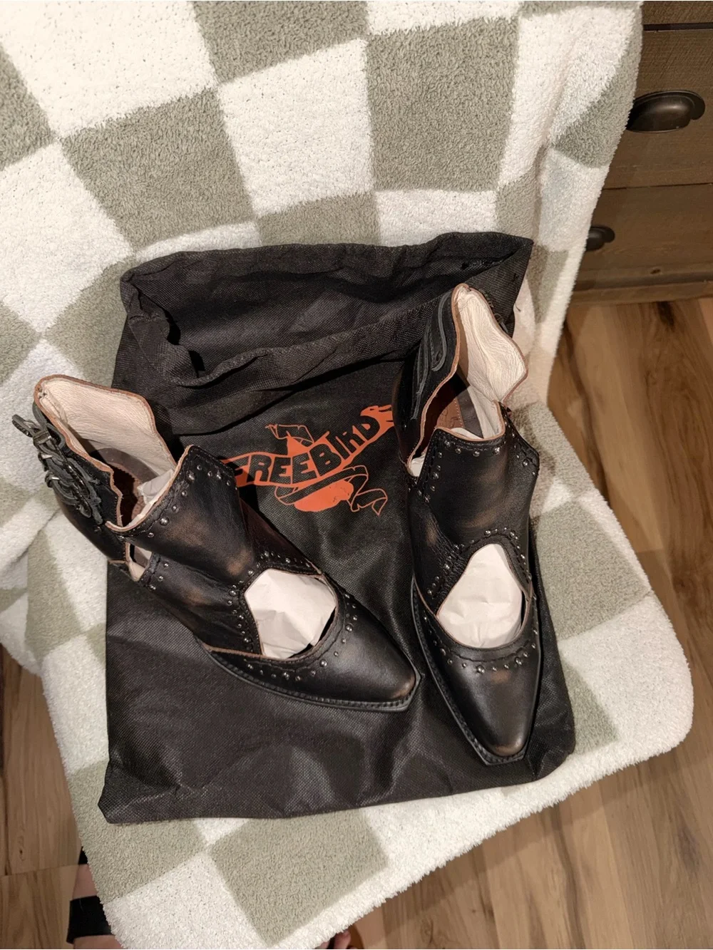 freebird Black Leather Cutout Ankle Booties